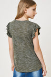 G7967-GREEN Heathered Ruffle Pocket T-Shirt Back