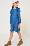 G7981-MEDIUM DENIM Denim Button-Down Ruffle Mini Dress Alternate Angle