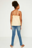 G8008 Yellow Plaid Ruffle Trim Cami Tank Top Front Back