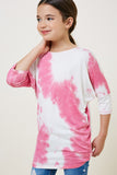 G8016-BERRY Tie Dye Dolman Sleeve T-Shirt Top Front