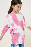 G8016-BERRY Tie Dye Dolman Sleeve T-Shirt Top Alternate Angle