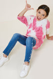 G8016-BERRY Tie Dye Dolman Sleeve T-Shirt Top Sitting