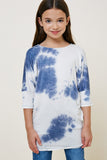 G8016-NAVY Tie Dye Dolman Sleeve T-Shirt Top Front