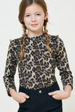 G8063-LEOPARD Leopard Ruffle Collar Long Sleeve Top Front