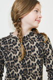 G8063-LEOPARD Leopard Ruffle Collar Long Sleeve Top Alternate Angle