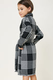 G8081-BLACK Plaid Knit Duster Coat Back