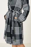 G8081-BLACK Plaid Knit Duster Coat Front Detail