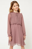 G8143-MAUVE Smock Baby Doll Mini Dress Front