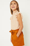 G8174-CARAMEL Floral Smock Neck Blouse Alternate Angle