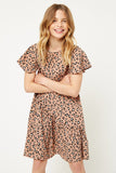 G8226-LATTE Leopard Mini Swing Dress Front