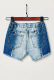 G8230-DENIM Frayed Colorblock Denim Shorts Back