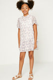 G8232-OFF_WHITE Girls Floral Ruffle Mini Dress Full