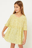 G8247-LEMON Buttoned Baby Doll Mini Dress Front