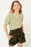 G8249-SAGE Knit V-Neck T-Shirt Front