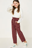 G9035-BURGUNDY Stripe Drawstring Pants Full Body