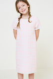 G9041-PINK Frayed Tweed Midi Dress Front