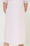 G9041-PINK Frayed Tweed Midi Dress Front Detail