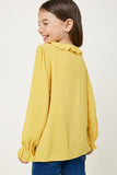 G9055-YELLOW Button-Down Ruffle Collar Top Back