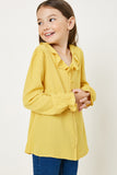 G9055-YELLOW Button-Down Ruffle Collar Top Alternate Angle