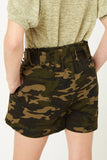 G9090-CAMO Belted Paperbag Shorts Back