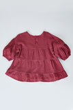 G9127-PLUM Plaid Ruffle Puff Sleeve Top Back