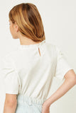 G9246-OFF WHITE Ruffle High Neck Puff Sleeve Top Back