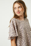 G9260 Taupe Girls Stone Washed Leopard Tee Close Up