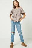 G9260 Taupe Girls Stone Washed Leopard Tee Full Body