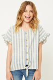 G9275-BLUE-1M.jpg Stripe Linen Button-Down Top Front