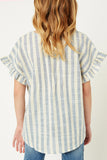 G9275-BLUE Stripe Linen Button-Down Top Back