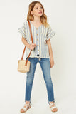 G9275-BLUE Stripe Linen Button-Down Top Alternate Angle