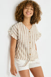 Stripe Linen Button-Down Top