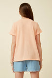 GDK1787 Coral Girls Waffle Knit Patch Pocket Short Sleeve Dolman Top Back