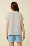 GDK1787 Light Grey Girls Waffle Knit Patch Pocket Short Sleeve Dolman Top Back