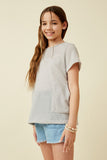 GDK1787 Light Grey Girls Waffle Knit Patch Pocket Short Sleeve Dolman Top Side