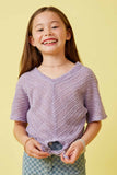 GDK1907 Lavender Girls Textured Ribbed Tie Front V Neck Top Front