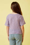 GDK1907 Lavender Girls Textured Ribbed Tie Front V Neck Top Back