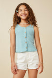 GDK1909 Blue Girls Patterned Button Detail Knit Tank Front 2