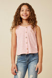 GDK1909 Pink Girls Patterned Button Detail Knit Tank Front