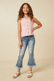 GDK1909 Pink Girls Patterned Button Detail Knit Tank Full Body