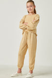 GDN4458 MUSTARD Girls Drawstring Waist Brushed Striped Jogger