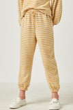 GDN4458 MUSTARD Girls Drawstring Waist Brushed Striped Jogger