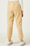 GDN4458 MUSTARD Girls Drawstring Waist Brushed Striped Jogger