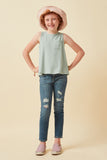 GDN4696 MINT Girls Waffle Knit Pocket Tank Full Body