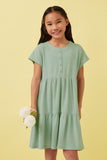 GDN4698 MINT Girls Waffle Knit Button Detail Dress Front