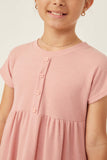 GDN4698 PINK Girls Waffle Knit Button Detail Dress Detail