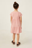 GDN4698 PINK Girls Waffle Knit Button Detail Dress Back