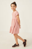 GDN4698 PINK Girls Waffle Knit Button Detail Dress Side