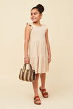 GDN4715 OATMEAL Girls Soft Marled Ribbed Ruffled Tank Dress Full Body