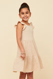 GDN4715 OATMEAL Girls Soft Marled Ribbed Ruffled Tank Dress Front